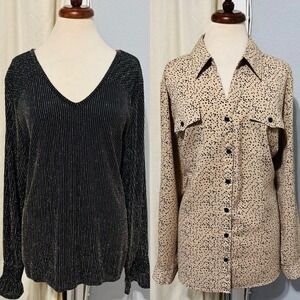 Notations Women Long Sleeve Holiday Metallic Relaxed 3X Bundle of 2 Many Brands